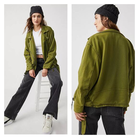 Free People Jackets & Blazers - Free People We The Free Rebel Knit Moto Jacket In Olive Sparrow Size S